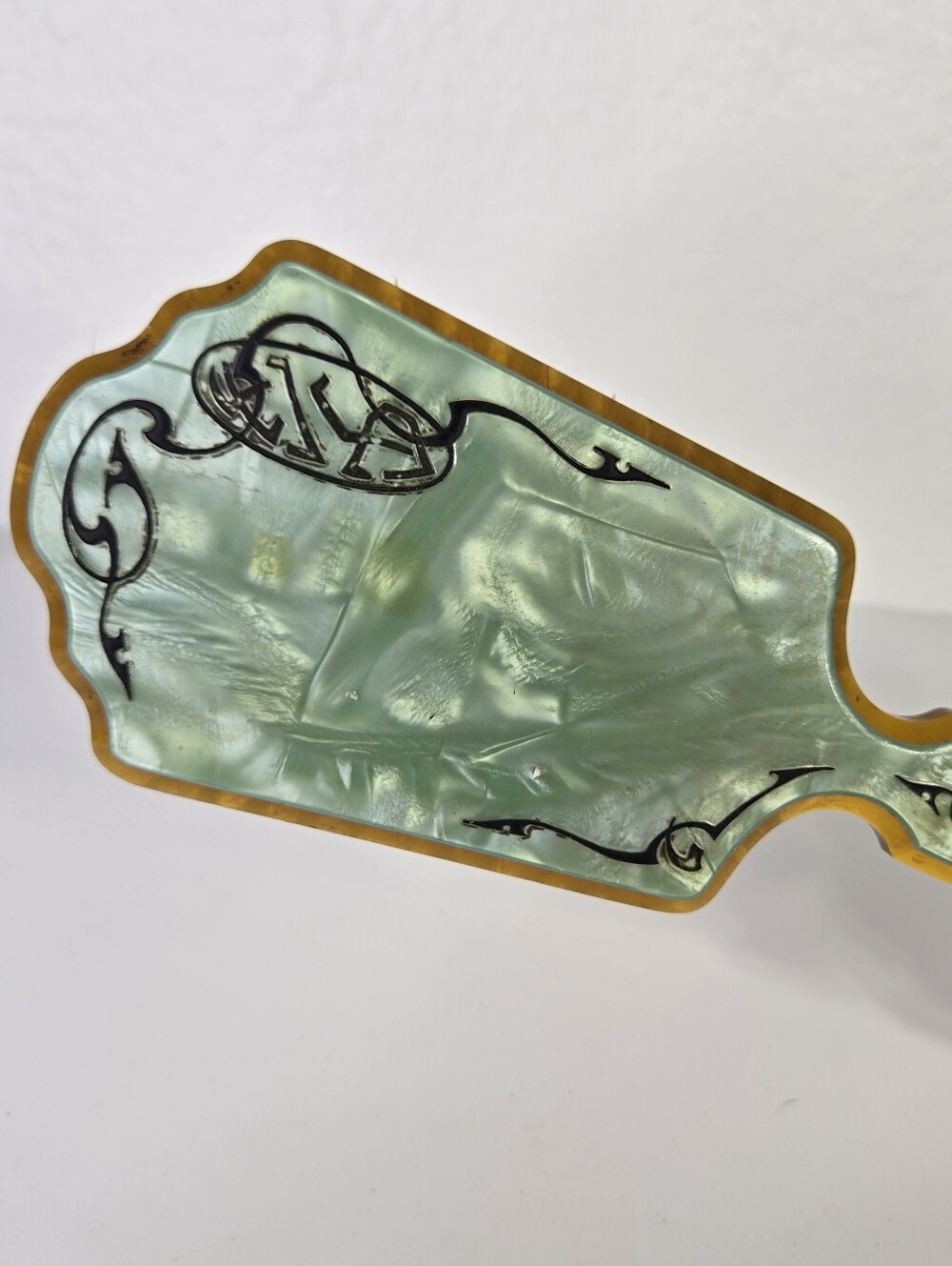 VTG Art Deco Green Pearlized Celluloid Vanity Hair Brush 1920s 30s  9" Art Nuvou - Picture 6 of 13